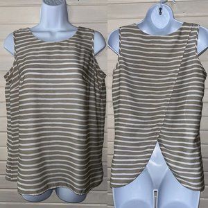 J Crew Sz 4 Khaki Stripe Sleeveless Top Crossover Tulip Hem Back EUC